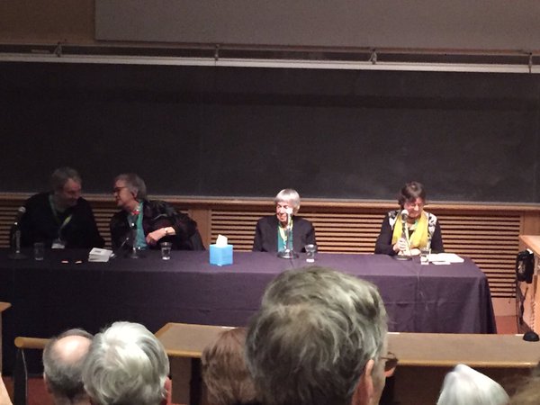 Author Panel: (l-r) David Gerrold, Suzy McKee Charnas, Ursula K. Le Guin, Karen Joy Fowler.